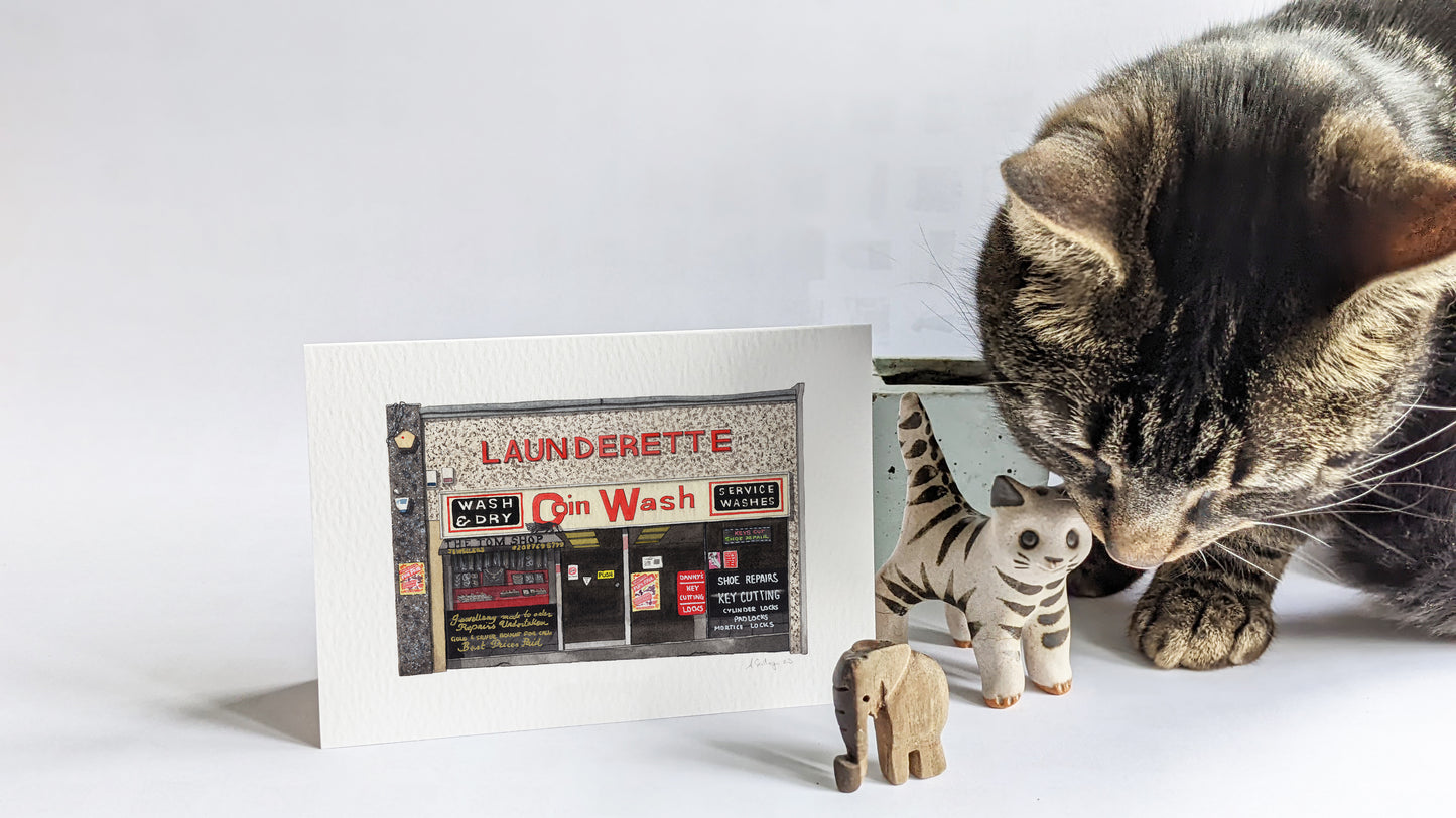 Streatham - Coin Launderette - Greeting card with envelope