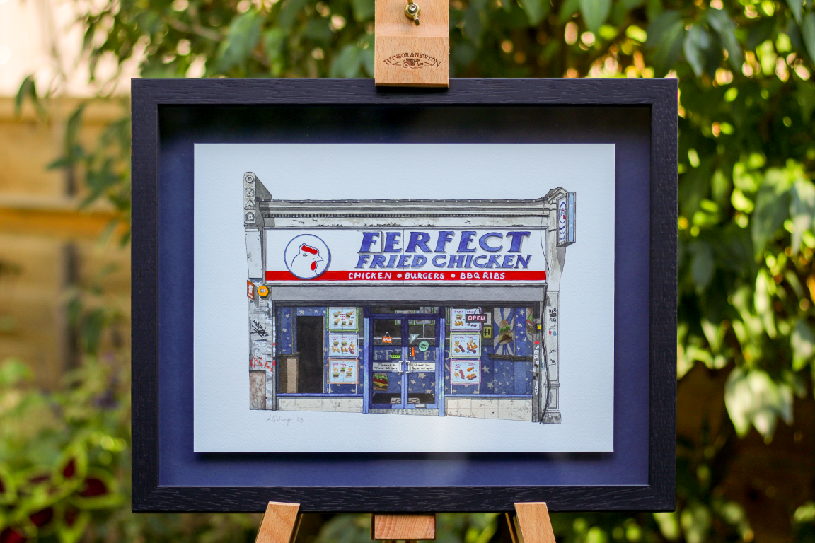 Forest Hill - Ferfect Chicken Shop - Original watercolour painting (framed)