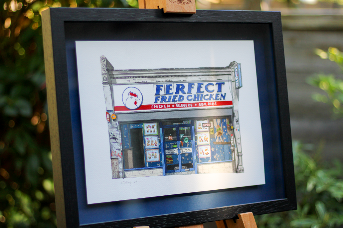 Forest Hill - Ferfect Chicken Shop - Original watercolour painting (framed)