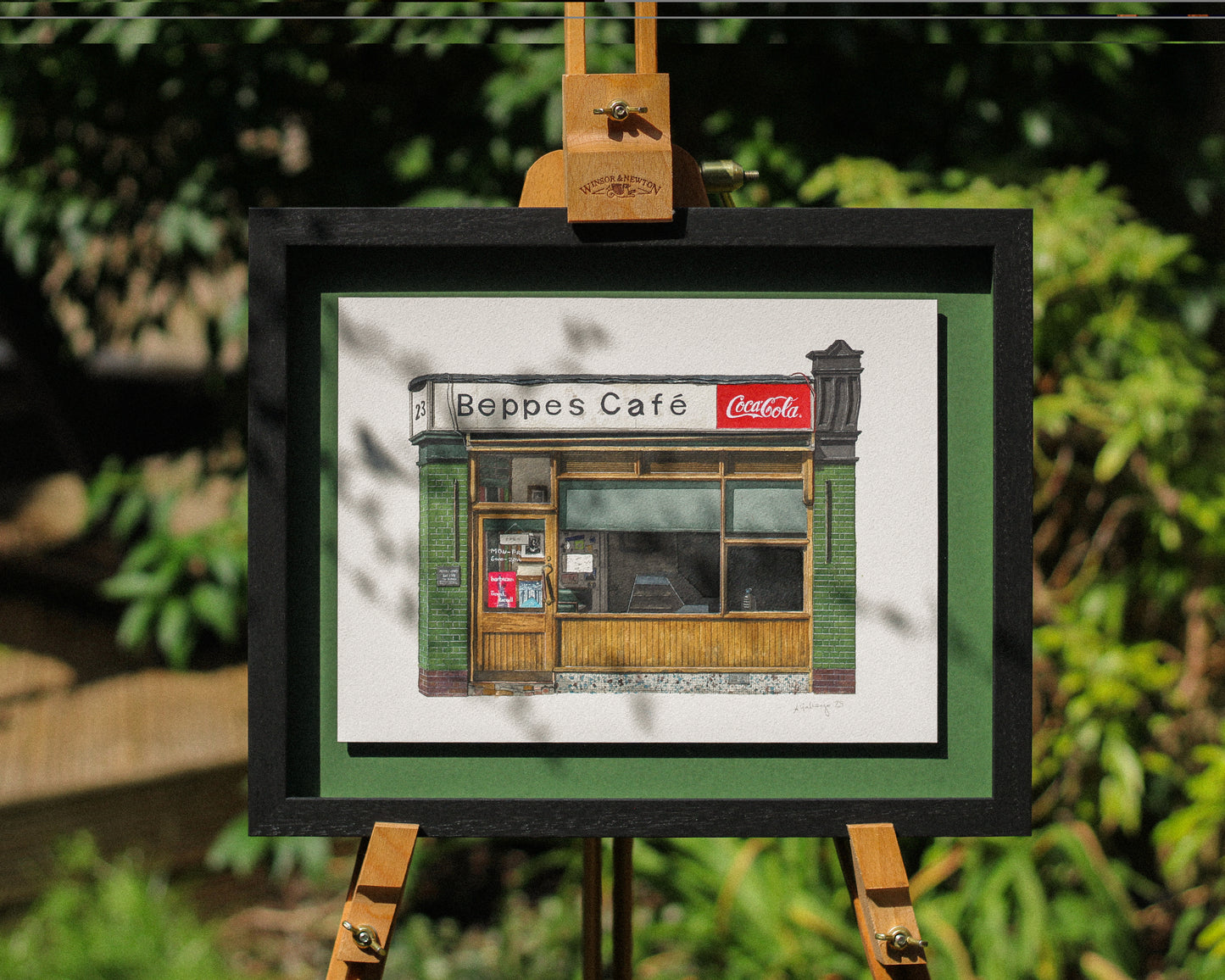 Clerkenwell - Beppes Cafe - Original watercolour painting (framed)