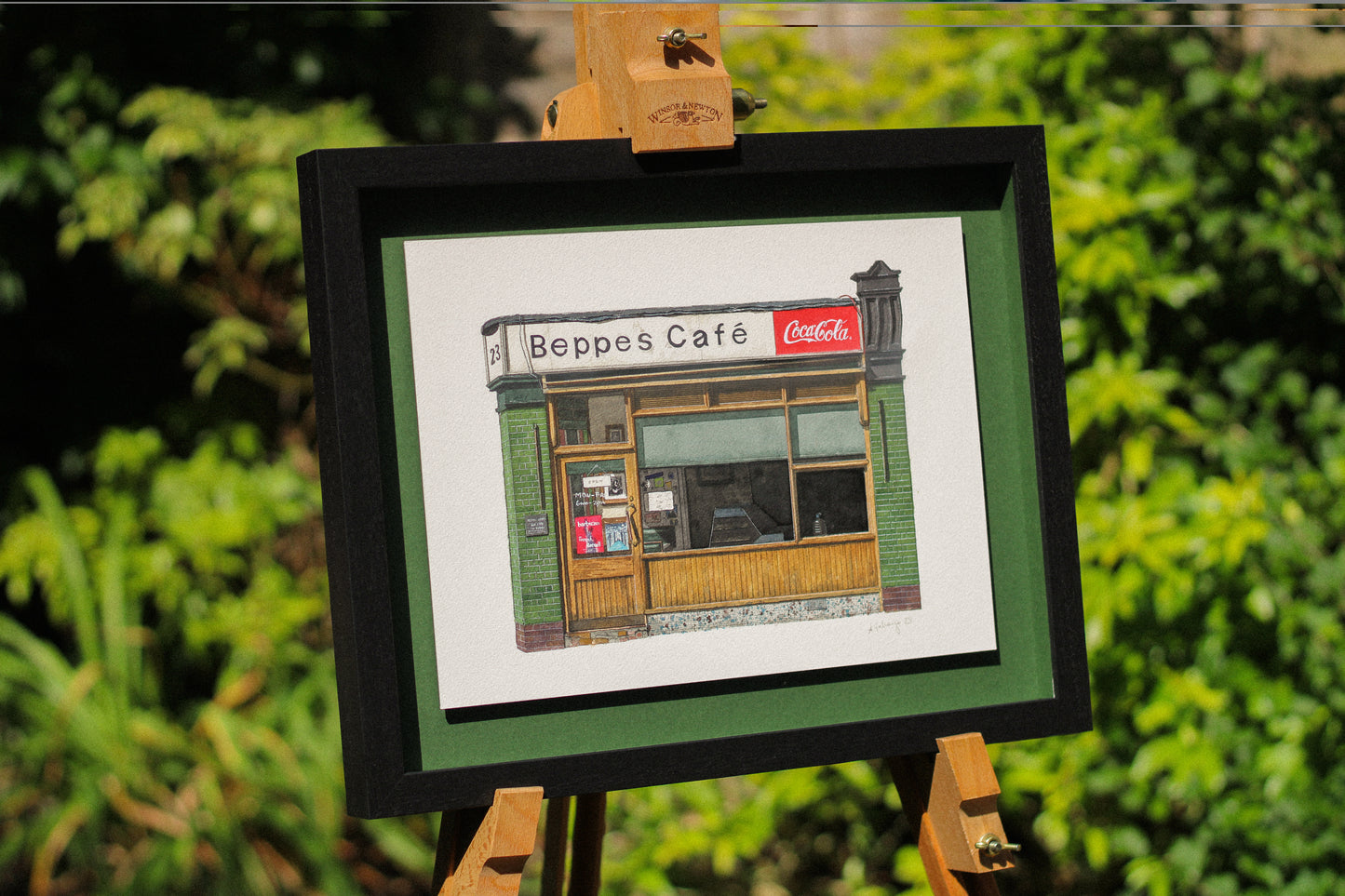 Clerkenwell - Beppes Cafe - Original watercolour painting (framed)