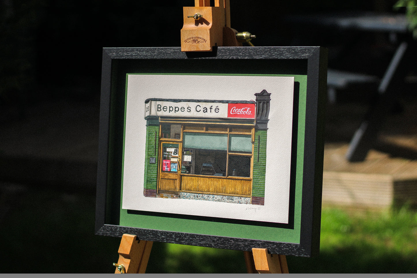 Clerkenwell - Beppes Cafe - Original watercolour painting (framed)