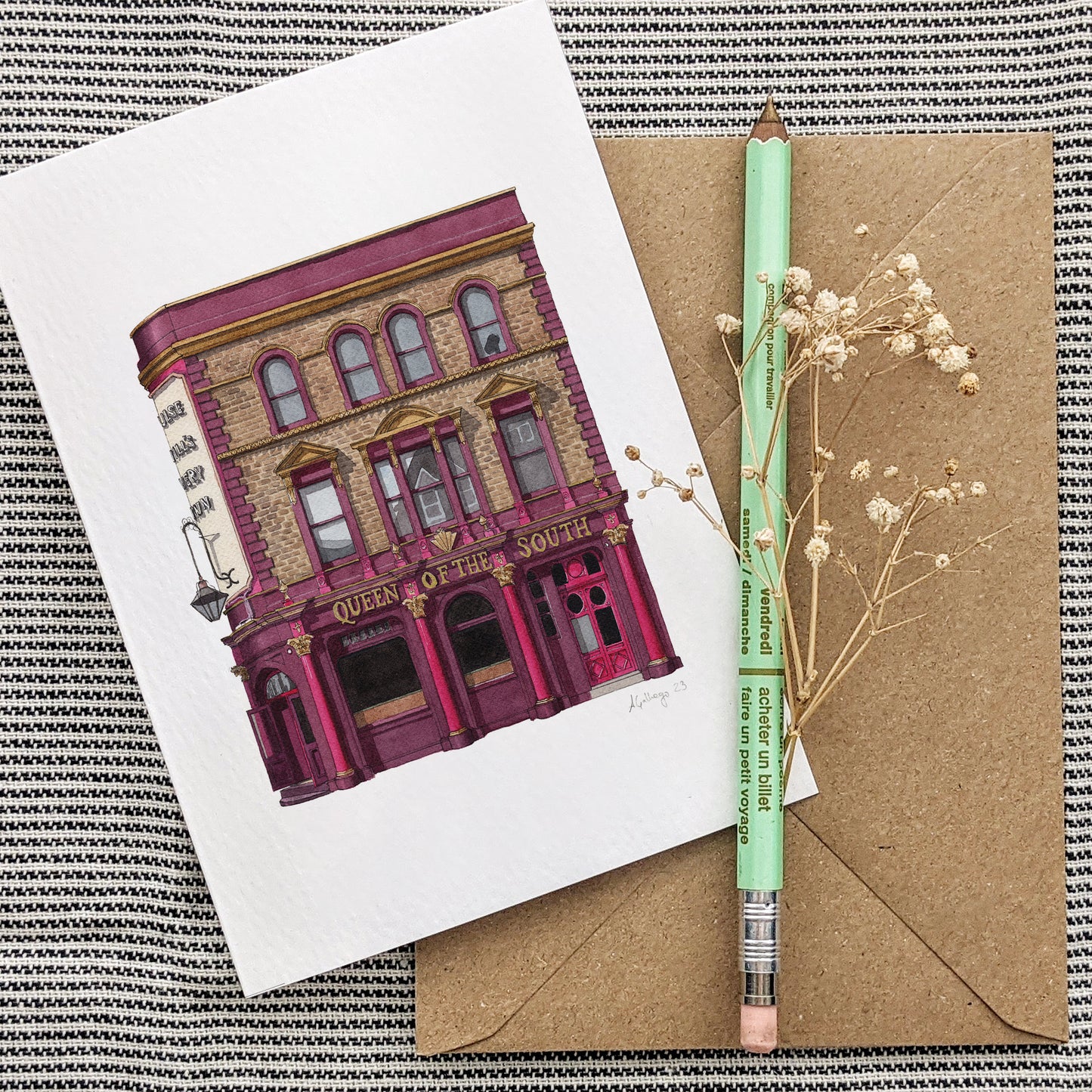 Tulse Hill - Queen of the South pub - Greeting card with envelope