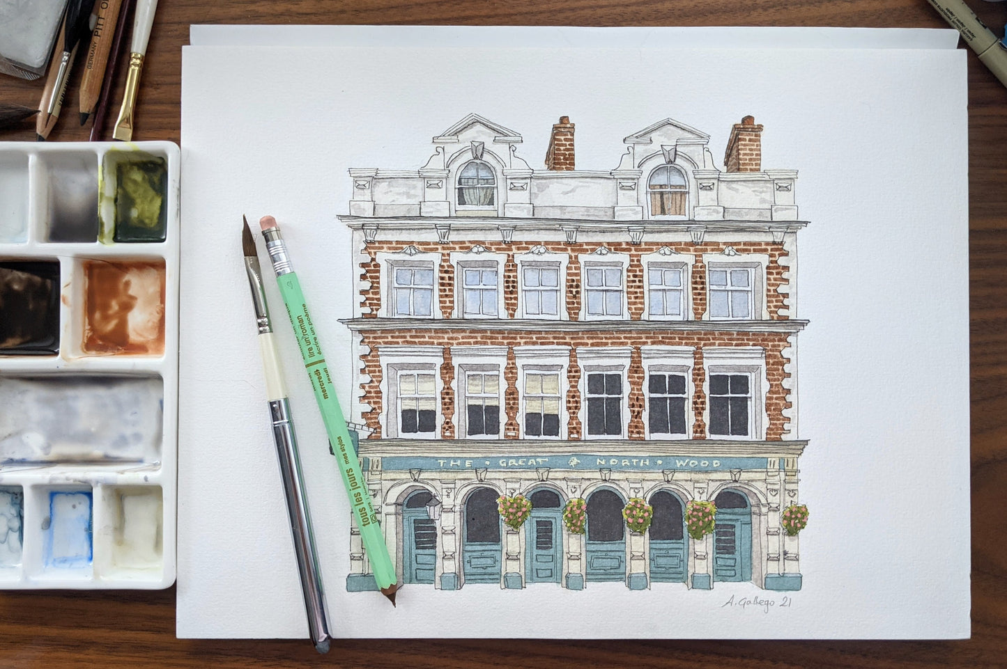 West Norwood - The Great North Wood Pub - Original watercolour painting (unframed)