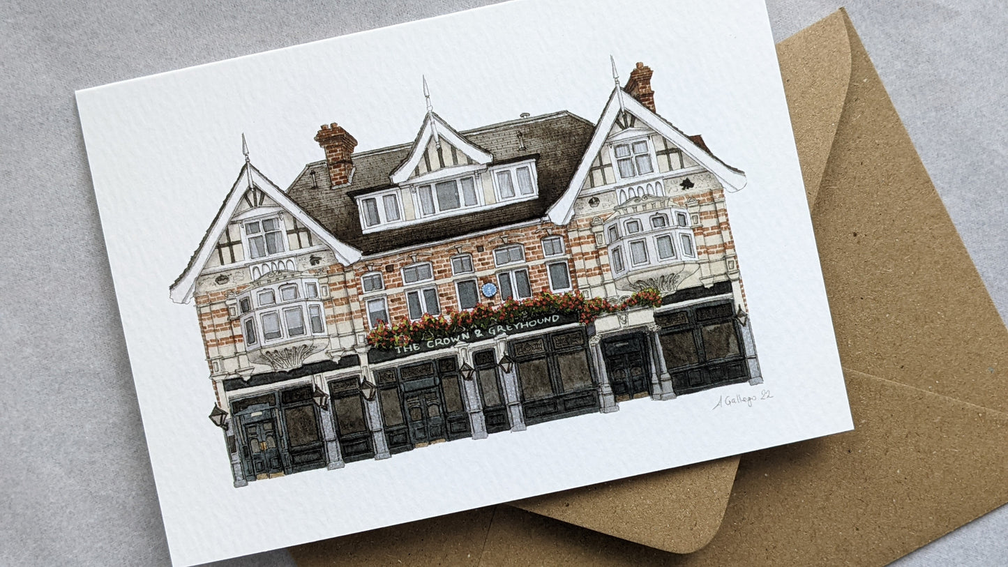 Dulwich Village - The Crown and Greyhound Pub - Greeting card with envelope