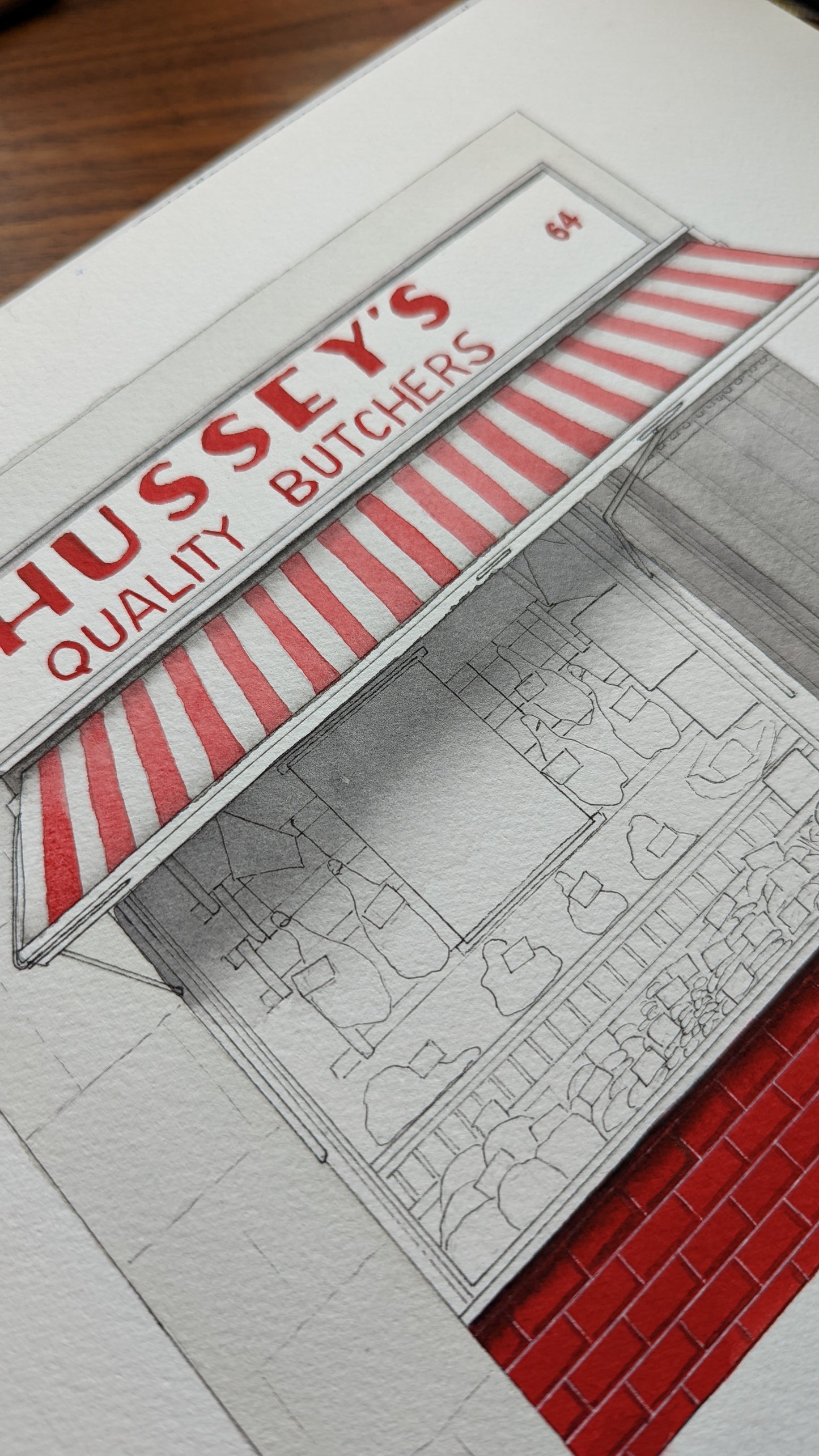 Wapping - Hussey's Quality Butchers - Original watercolour painting (framed)