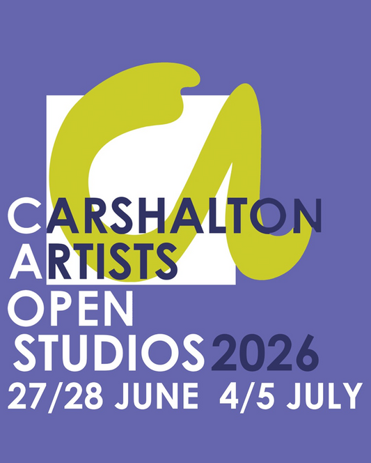 Promotional graphic for Carshalton Artists Open Studios 2026 featuring the event dates: 27/28 June and 4/5 July.