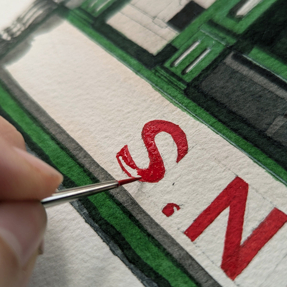 Close-up detail of a watercolour illustration