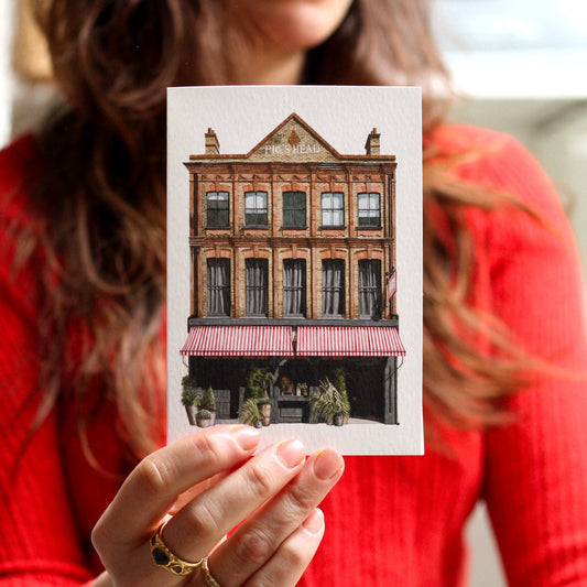 Clapham - The Pig's Head SW4 - Greeting card with envelope