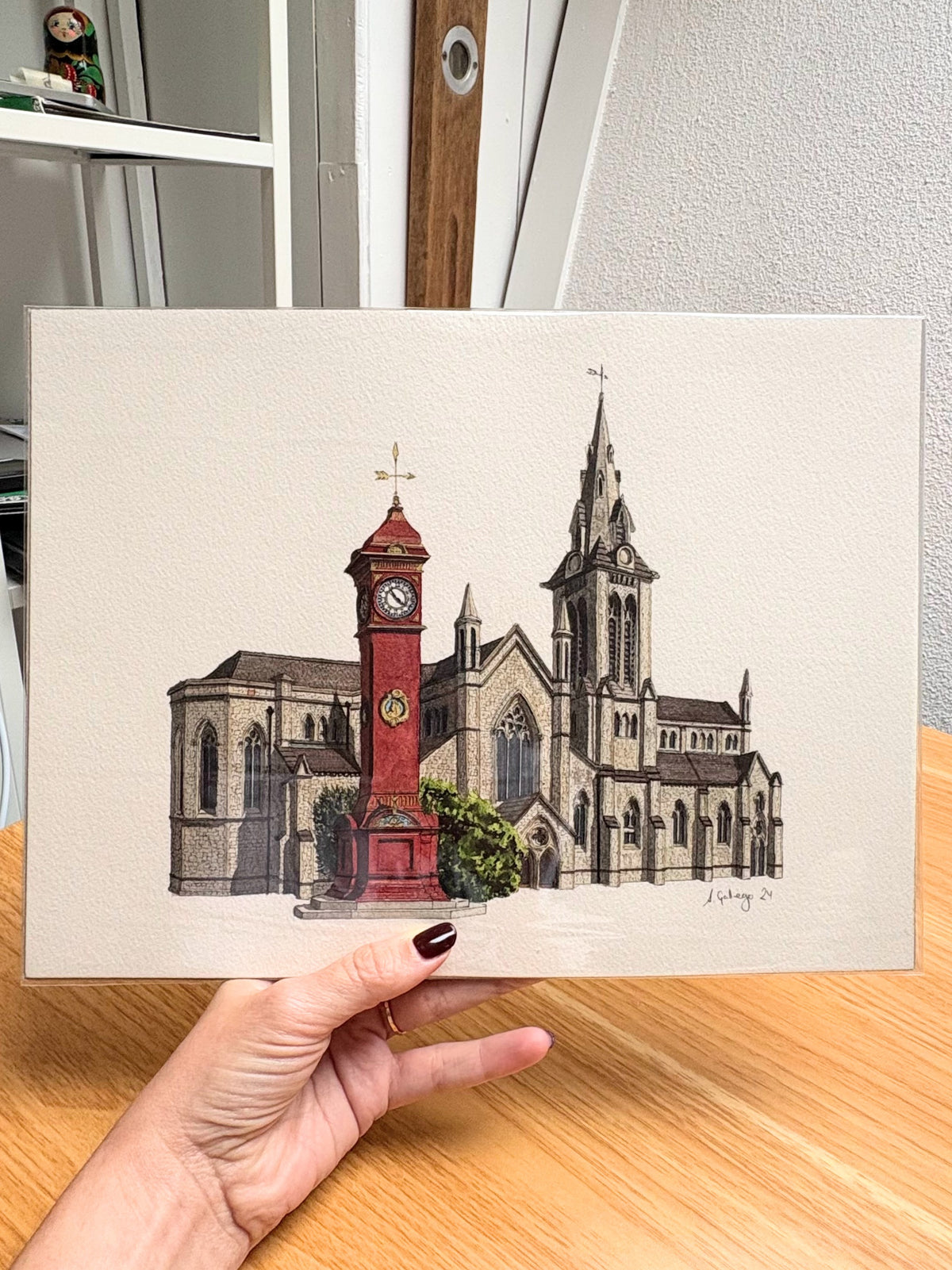 Highbury Barn Christ Church and Clocktower - Original watercolour painting (unframed)