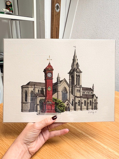Highbury Barn Christ Church and Clocktower - Original watercolour painting (unframed)
