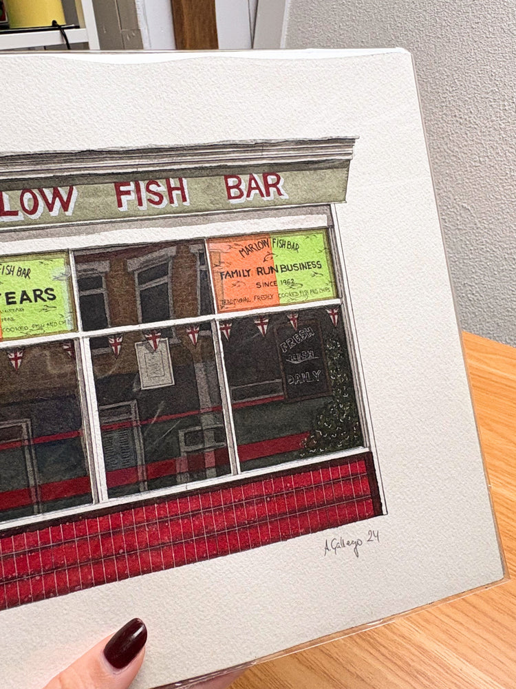 Penge - Marlow Fish Bar - Original watercolour painting (unframed)
