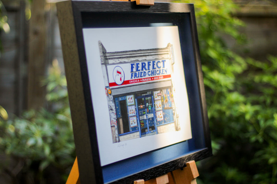 Forest Hill - Ferfect Chicken Shop - Original watercolour painting (framed)