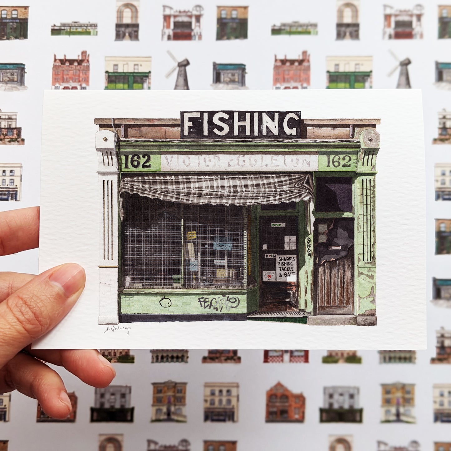 Gospel Oak - Sharp's Fishing Tackle - Greeting card with envelope - Hampstead