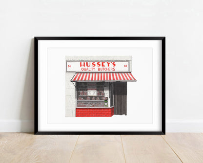 Wapping - Hussey's Quality Butchers - Original watercolour painting (framed)