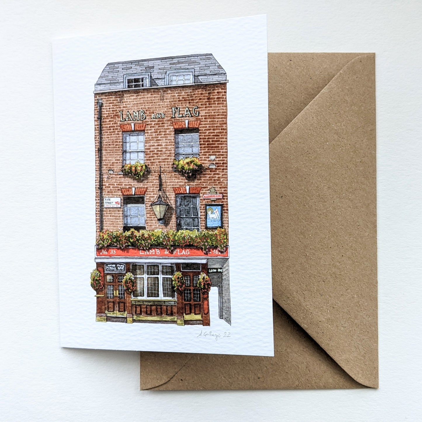 Covent Garden - Lamb & Flag pub - Greeting card with envelope