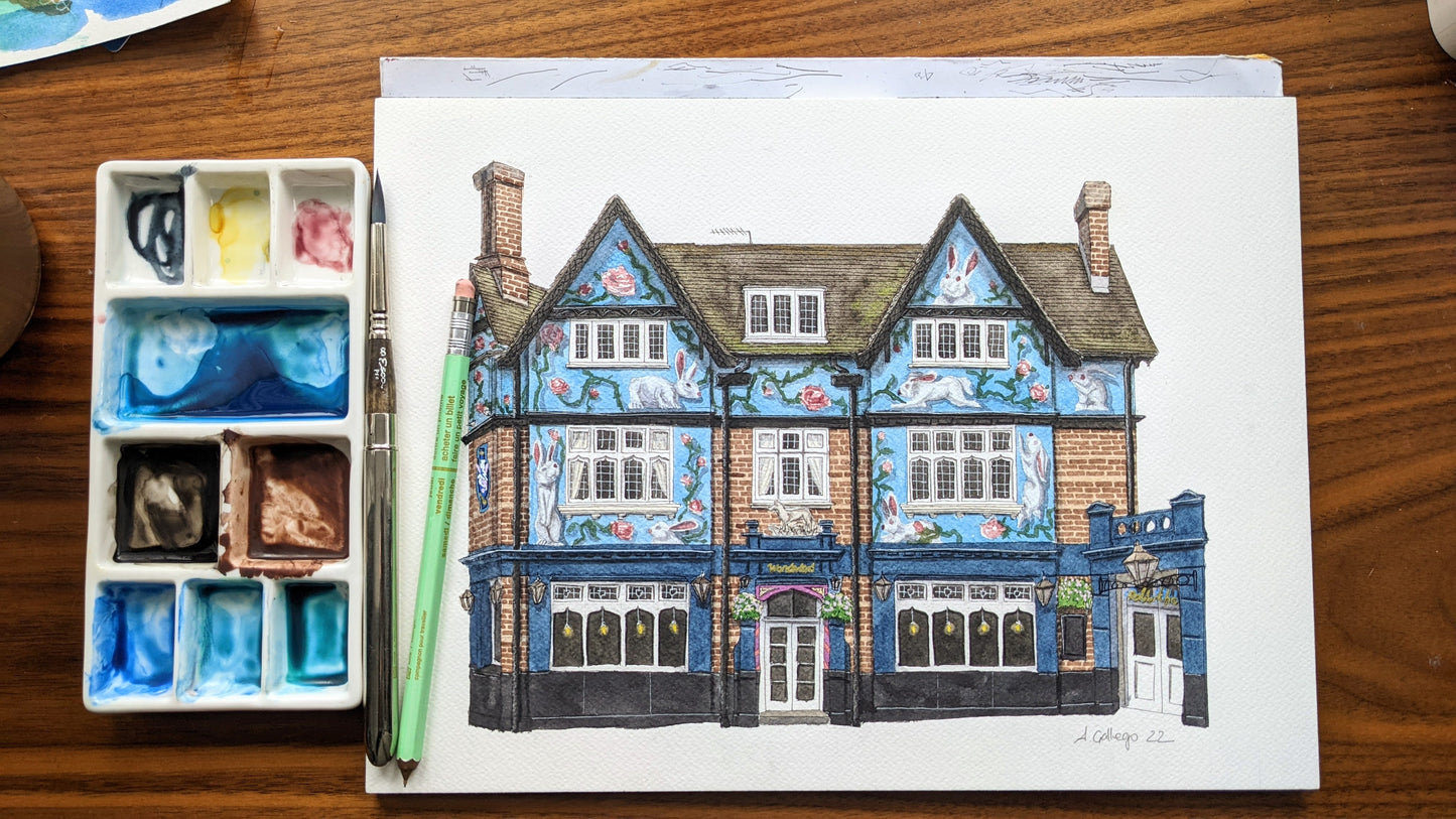 Streatham - The Rabbit Hole pub - Original watercolour painting
